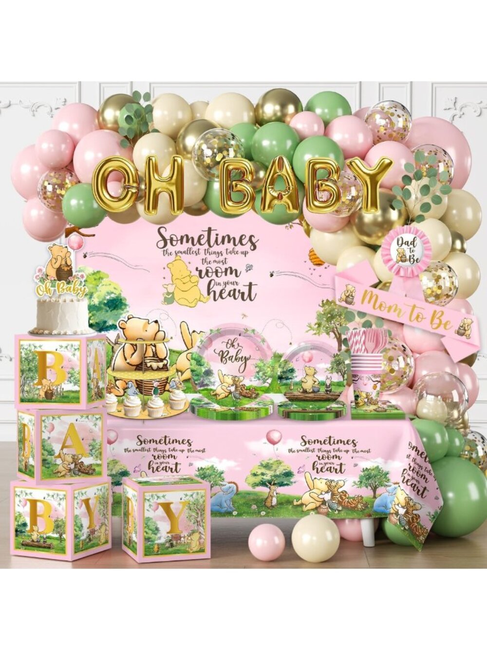 266 Pcs Pink Bear Baby Shower Decorations Set for 20 Guests - Cute Party